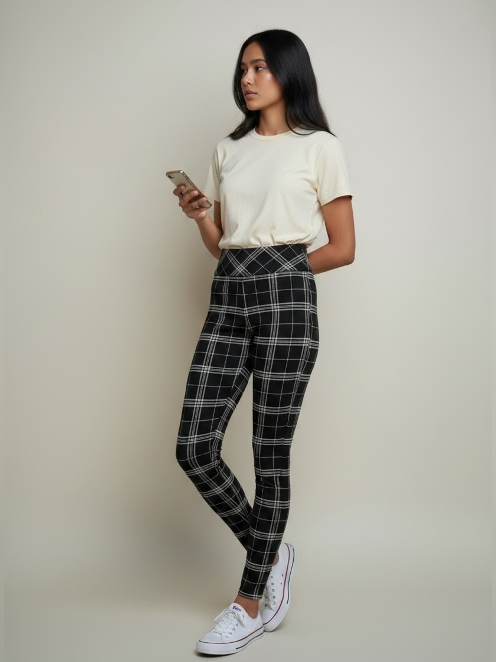 LE CHATEAU BLACK PLAID STRAIGHT LEG TROUSERS